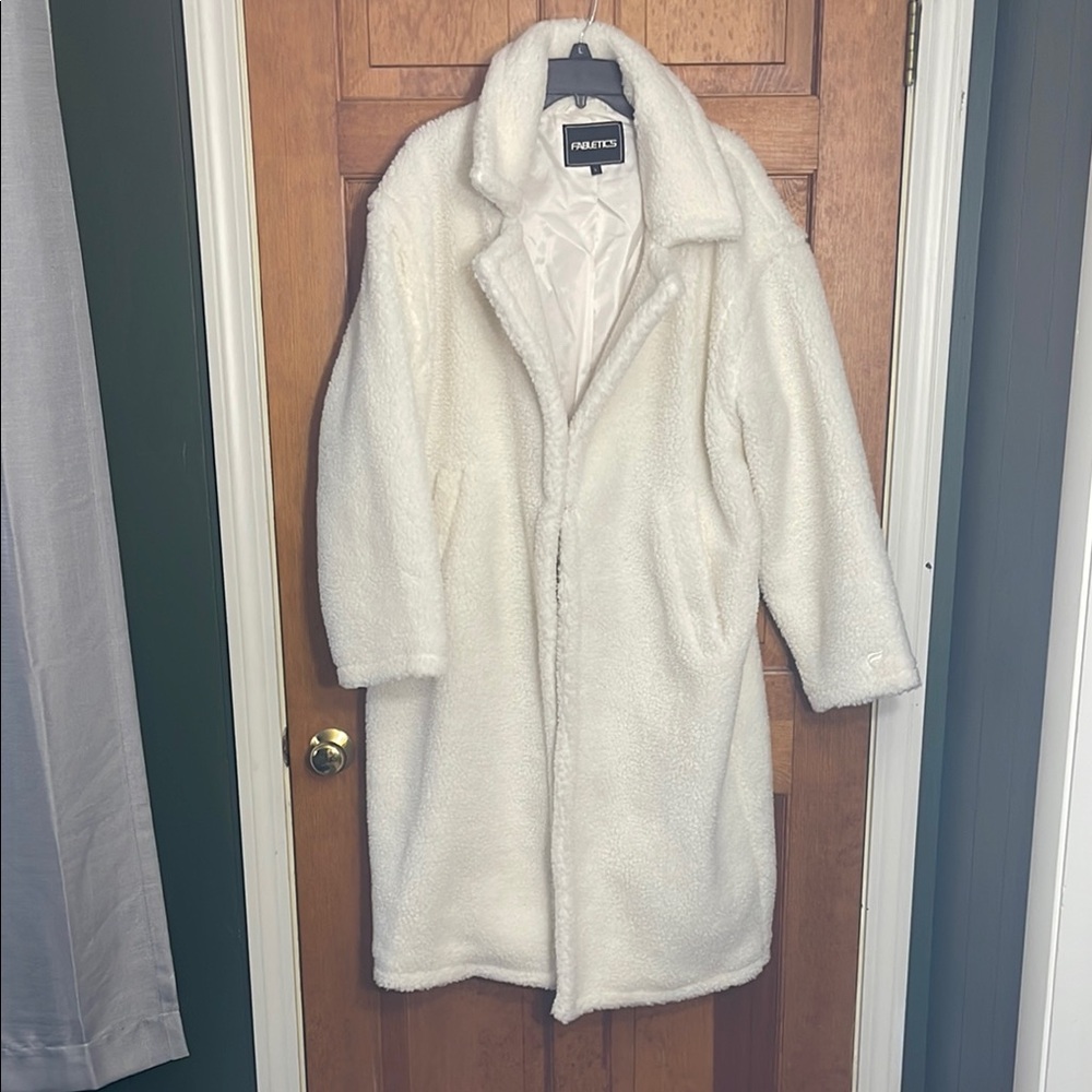 Fabletics White Teddy Jacket Plush Mid-Length